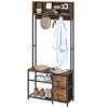 HOMCOM Hall Tree with Bench and Shoe Storage, 5-in-1 Entryway Bench with Coat Rack, 3 Storage Shelves, 2 Fabric Drawers, Brown