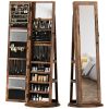 HOMCOM 360° Swivel Jewelry Armoire, Lockable Jewelry Cabinet with Full-Length Mirror, Storage Shelves, Rustic Brown