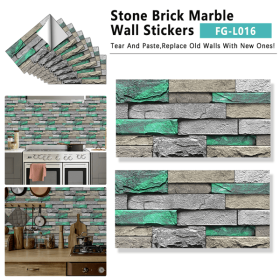 48 Pcs Green Brick Stone Pattern Peel And Stick Wallpaper Self-Adhesive,Detachable Without Leaving Glue