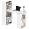 Modern Computer Desk with Storage Shelves, 47" Writing Table Workstation with Bookshelf for Home Office, White