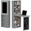 Fold-out Convertible Office Desk, Wall Mount Computer Desk with Blackboard and Side Shelf, Charcoal Grey