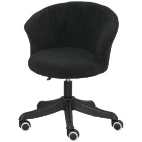 Armless Office Chair, Fluffy Computer Desk Chair with Adjustable Height, Swivel Wheels, Mid Back, Black