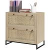 2-Drawer Filing Cabinet with Lock, Rattan File Cabinet with Adjustable Hanging Bar, Natural