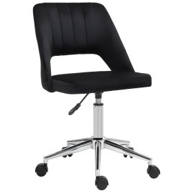 Mid Back Office Chair Velvet Fabric Swivel Scallop Shape Computer Desk Chair, Black