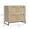 2-Drawer Filing Cabinet with Lock, Rattan File Cabinet with Adjustable Hanging Bar, Natural