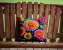 Colorful Chrysanthemums Throw Pillow Machine Washable, Indoor Outdoor Decorative Pillow for Couch, Bed or Patio, 14Hx14W
