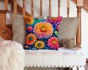 Colorful Chrysanthemums Throw Pillow Machine Washable, Indoor Outdoor Decorative Pillow for Couch, Bed or Patio, 14Hx14W