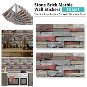 12 Pcs Red Stone Brick Marble Wall Sticker Peel And Stick Wallpaper,PVC Easy To Clean And Water Resistant (PCS: 12FG-L013)