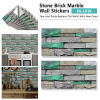 12 Pcs Green Brick Stone Pattern Peel And Stick Wallpaper Self-Adhesive,Detachable Without Leaving Glue