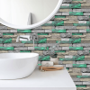 12 Pcs Green Brick Stone Pattern Peel And Stick Wallpaper Self-Adhesive,Detachable Without Leaving Glue